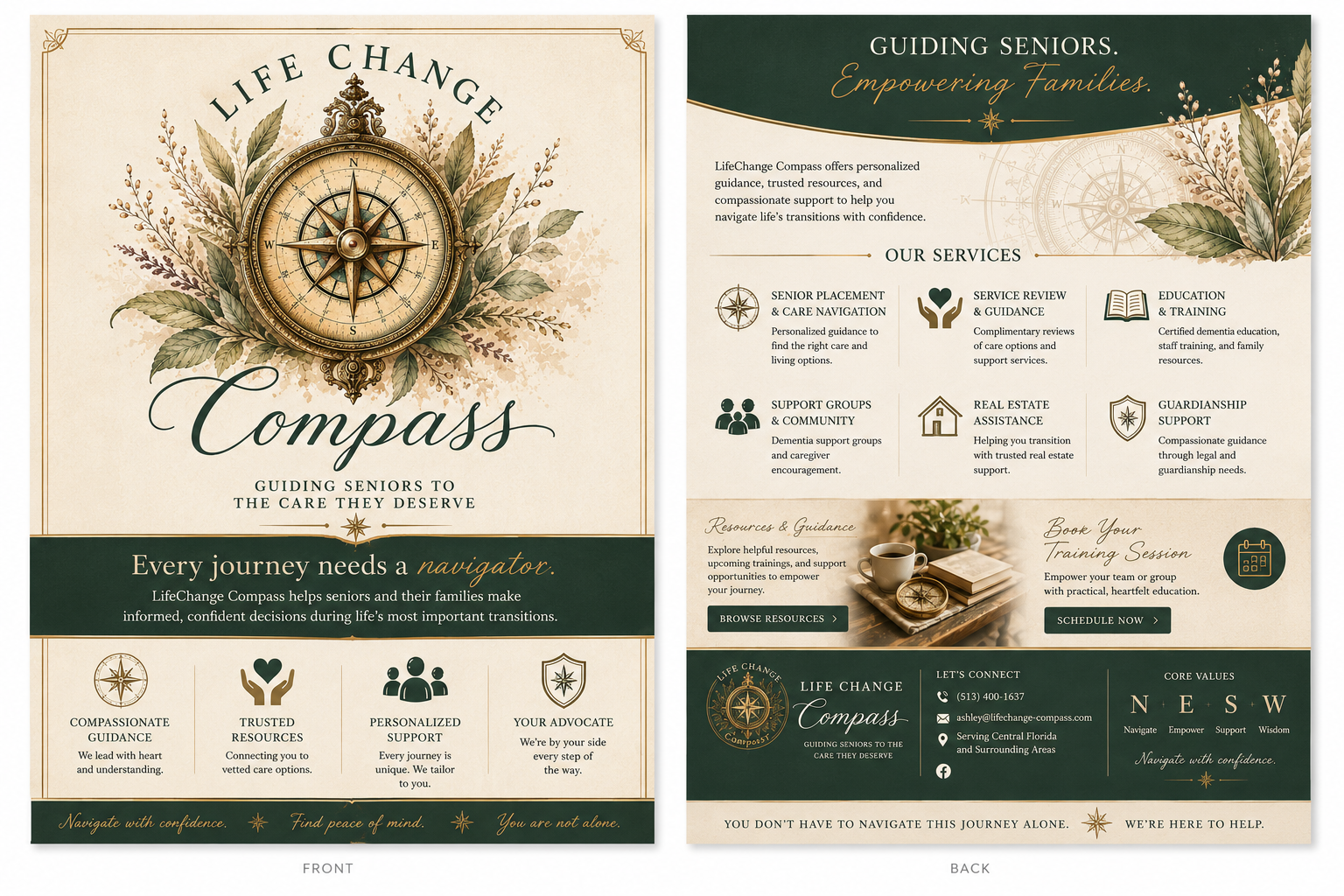 LifeChange Compass brand materials featuring the compass emblem and guidance messaging